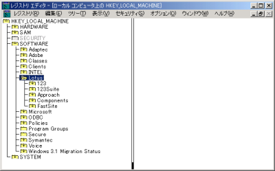 Windows 2000 の Regedt32 の画面